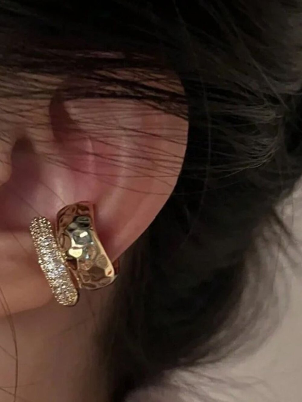 Gold Texturedcuff Earrings N1156